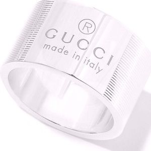 GUCCI .925 Trademark Textured Wide Band Ring 12mm